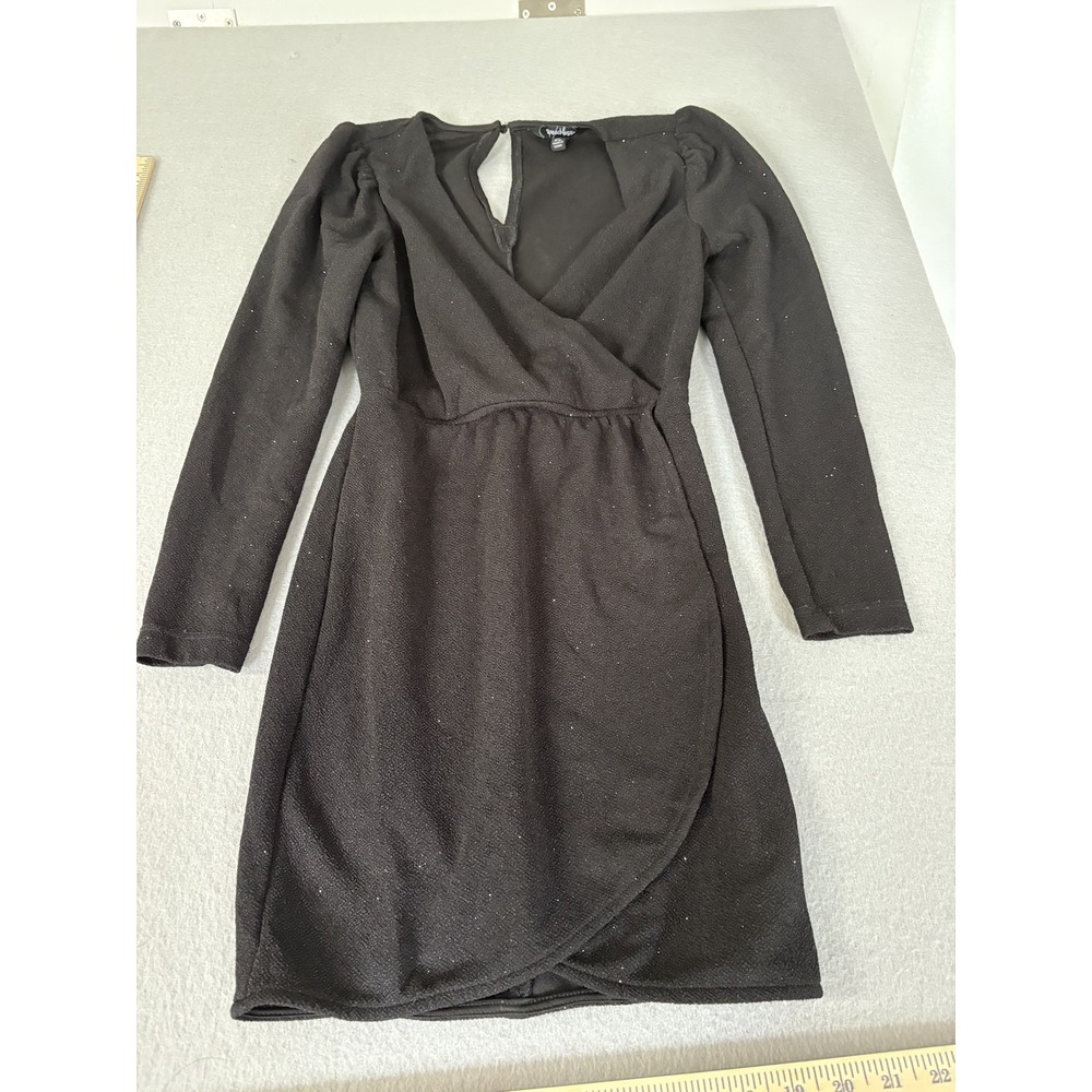 Speechless Dress Womens XS Black Long Sleeve V Neck Wrap Tulip Hem Party Mini